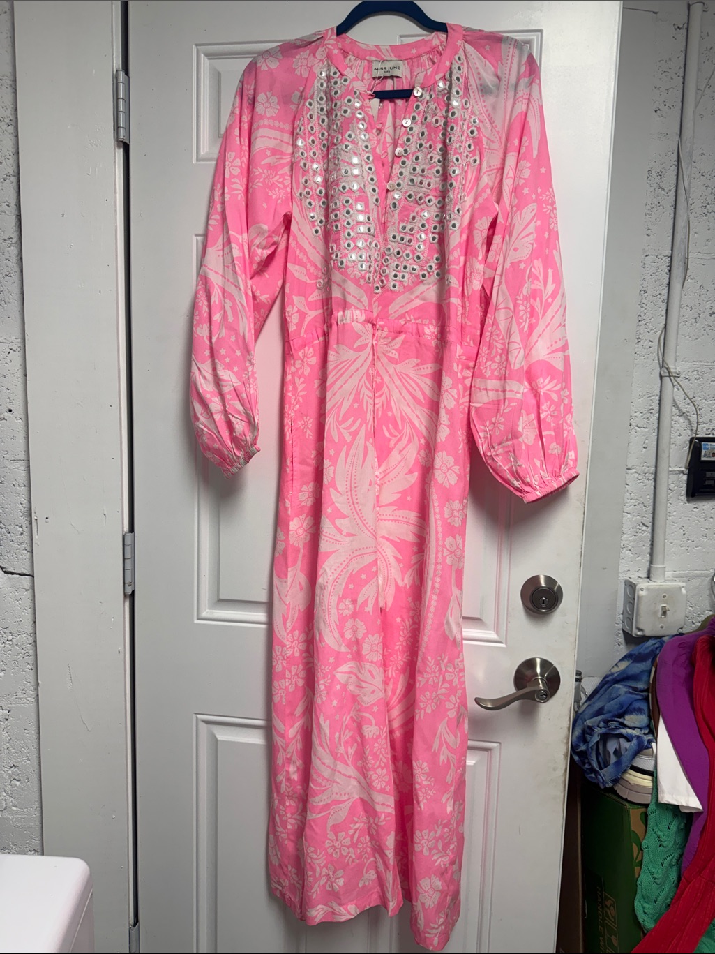 Miss June - One Size Pink Floral Eyelet Maxi Dress - Brand New - Nwt